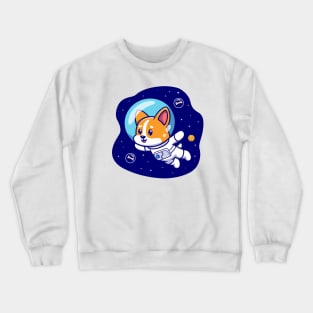 Cute Corgi Dog Astronaut Floating In Space Cartoon Crewneck Sweatshirt